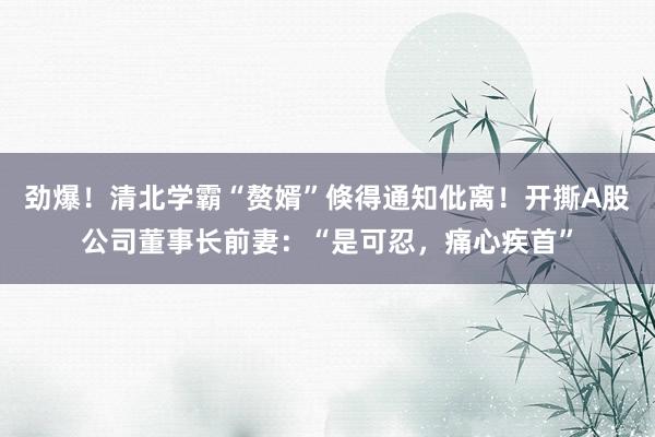 劲爆！清北学霸“赘婿”倏得通知仳离！开撕A股公司董事长前妻：“是可忍，痛心疾首”